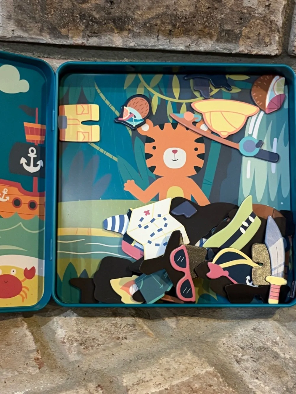Stephen Joseph Gifts Boys Travel Tin Magnetic Dress Up Shark and Tiger Blue